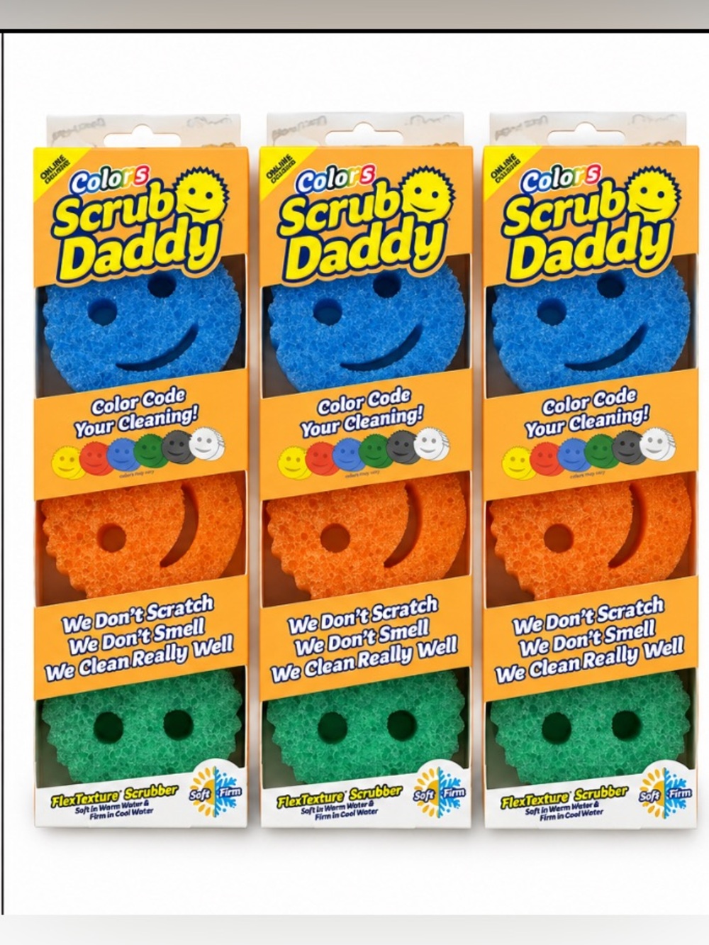 Scrub Daddy Colors FlexTexture Scrubber 3-Pack – 3 Packs / 9 Total Sponges